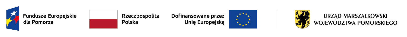 Fundusze Europejskie dla Pomorza; Rzeczpospolita Polska; dofinansowane przez Unię Europejską; Urząd Marszałkowski Województwa Pomorskiego.